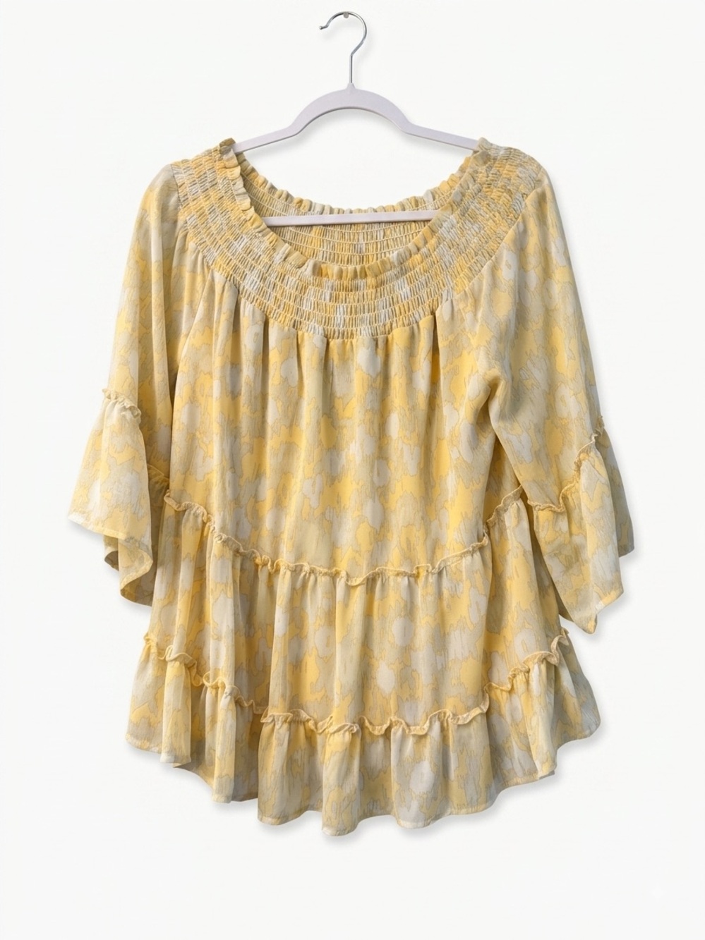 Entro Peach Smocked Tiered Bell Sleeve Blouse
